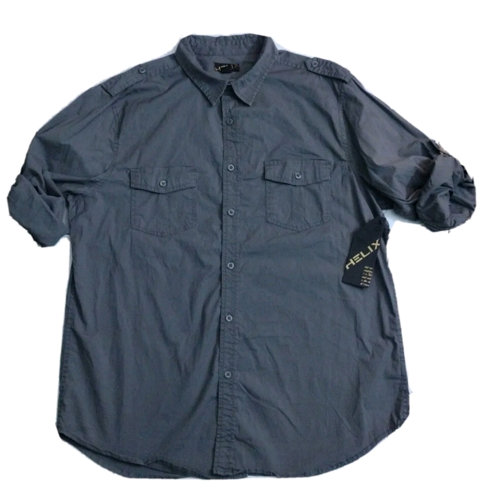 Helix Men's Gray Long Sleeve Button Down Shirt - XL